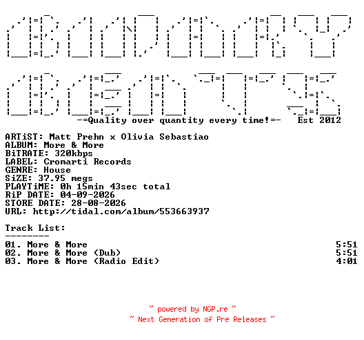 NFO for the release Matt_Prehn_x_Olivia_Sebastiao-More_And_More-(CR065)-WEB-2026-BB by BB