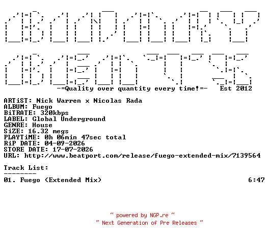 NFO for the release Nick_Warren_x_Nicolas_Rada-Fuego-(1200214445119)-SINGLE-WEB-2026-BB by BB