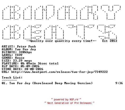 NFO for the release Peter_Funk-Two_For_Joy-(TSOY1160D1TRSPDBP)-SINGLE-WEB-2026-BB by BB