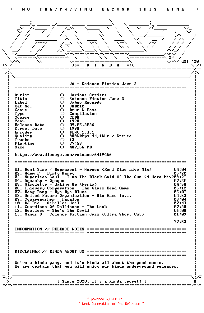 NFO for the release VA-Science_Fiction_Jazz_3-(JAB010)-CD-FLAC-1998-KINDA by KINDA
