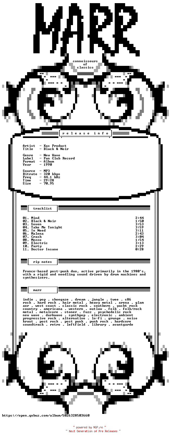 NFO for the release Kas_Product-Black_And_Noir-WEB-1990-MARR by MARR