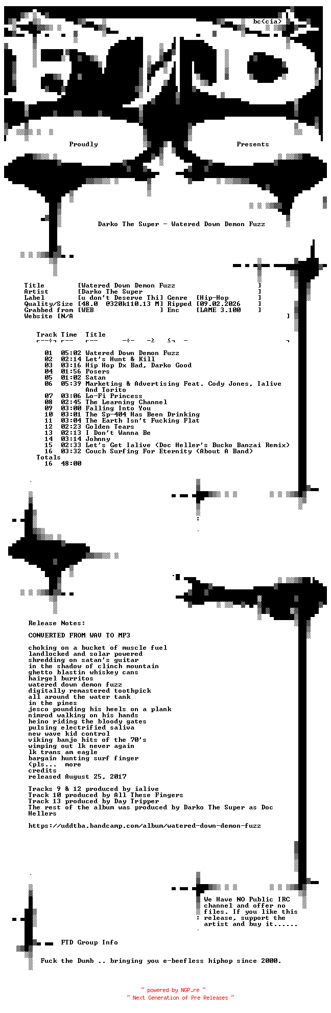 NFO for the release Darko_The_Super-Watered_Down_Demon_Fuzz-WEB-2017-FTD by FTD