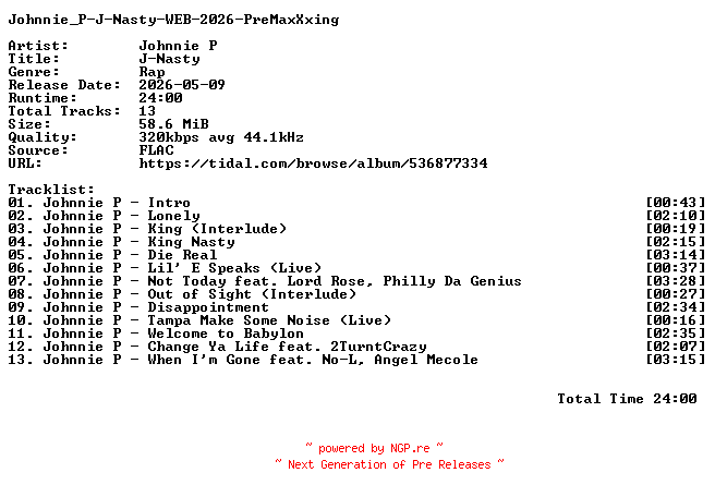 NFO for the release Johnnie_P-J-Nasty-WEB-2026-PreMaxXxing by PreMaxXxing