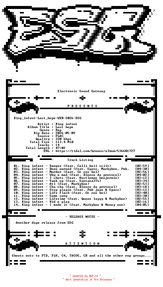 NFO for the release King_infent-Last_hope-WEB-2026-ESG by ESG