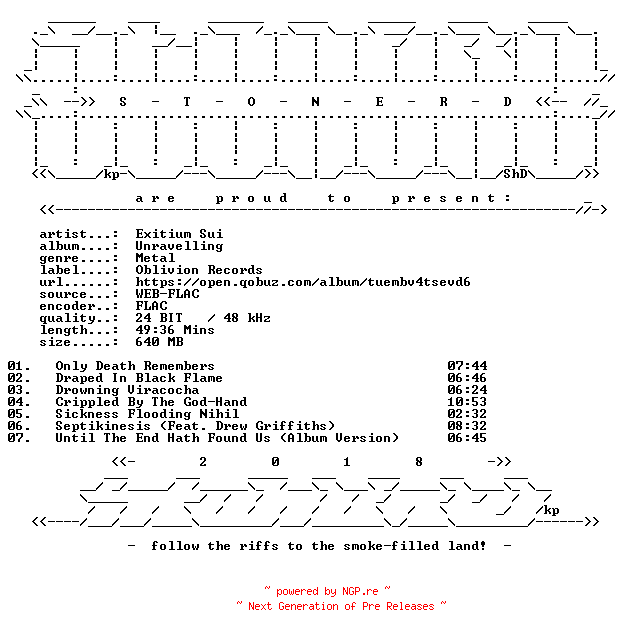 NFO for the release Exitium_Sui-Unravelling-24BIT-WEB-FLAC-2026-STONERD by STONERD