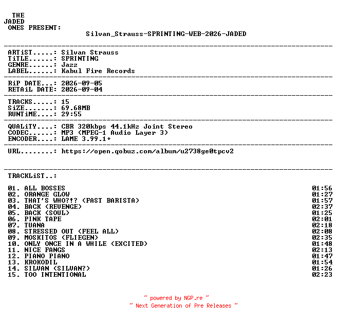 NFO for the release Silvan_Strauss-SPRINTING-WEB-2026-JADED by JADED