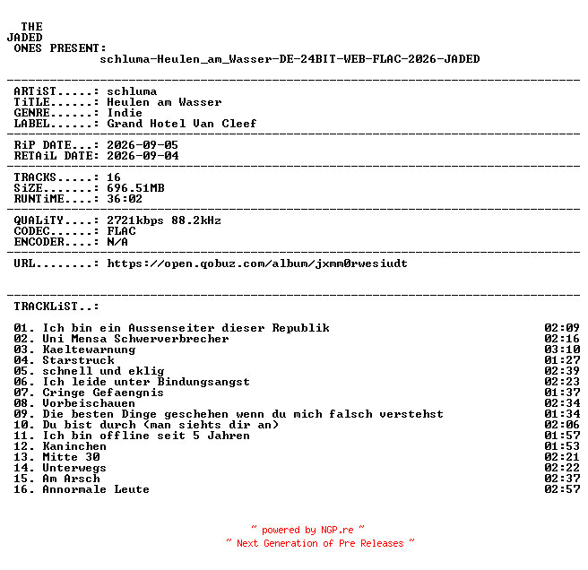 NFO for the release schluma-Heulen_am_Wasser-DE-24BIT-WEB-FLAC-2026-JADED by JADED