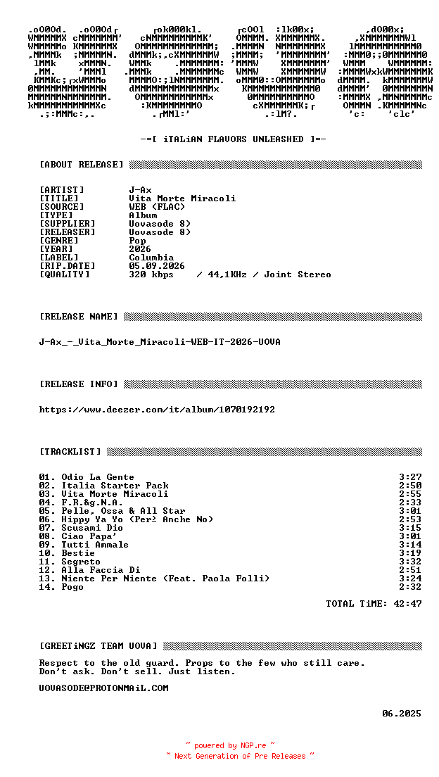 NFO for the release J-Ax_-_Vita_Morte_Miracoli-WEB-IT-2026-UOVA by UOVA
