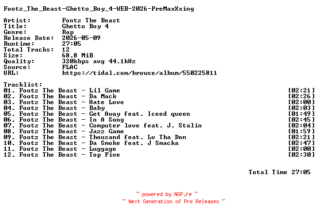NFO for the release Footz_The_Beast-Ghetto_Boy_4-WEB-2026-PreMaxXxing by PreMaxXxing