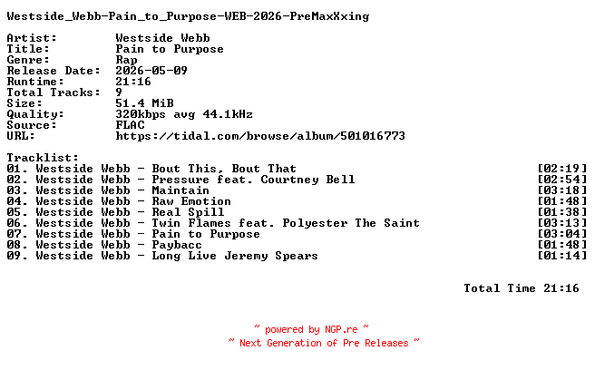 NFO for the release Westside_Webb-Pain_to_Purpose-WEB-2026-PreMaxXxing by PreMaxXxing