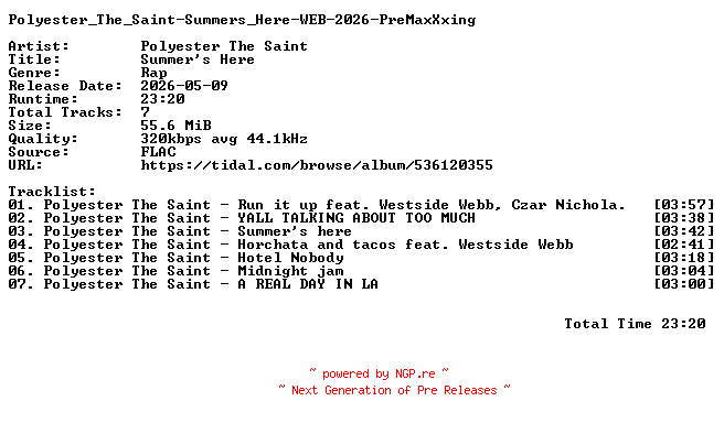 NFO for the release Polyester_The_Saint-Summers_Here-WEB-2026-PreMaxXxing by PreMaxXxing