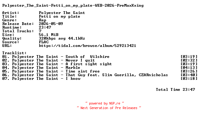 NFO for the release Polyester_The_Saint-Fetti_on_my_plate-WEB-2026-PreMaxXxing by PreMaxXxing