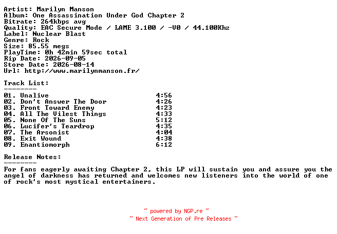 NFO for the release Marilyn_Manson-One_Assassination_Under_God_Chapter_2-2026-404 by 404