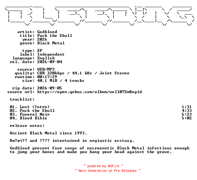 NFO for the release Godblood-Fuck_the_Skull-EP-WEB-2026-BLEEDiNG by BLEEDiNG