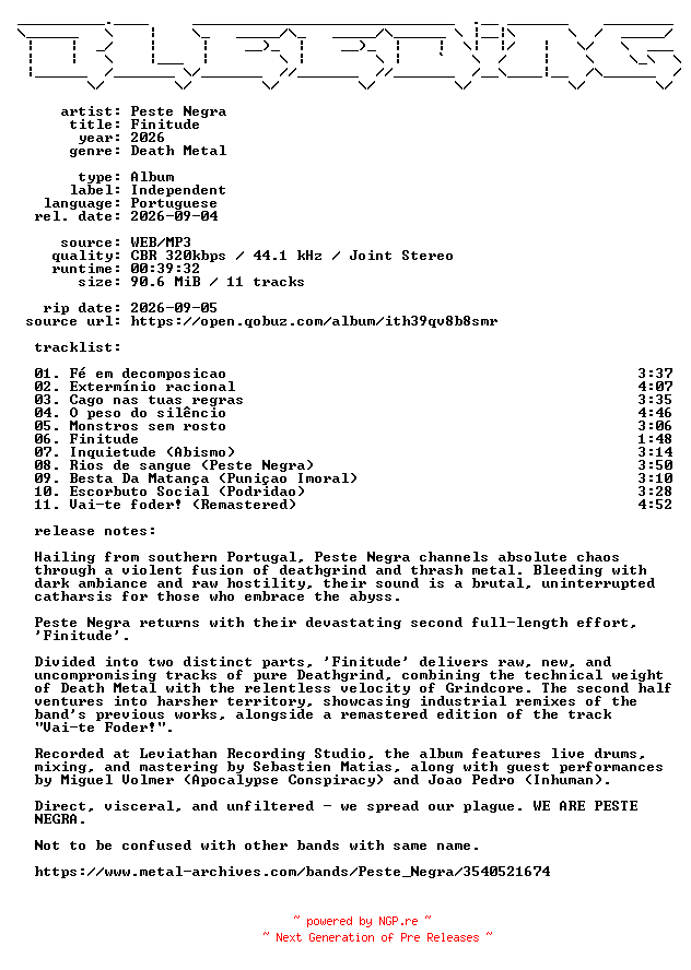 NFO for the release Peste_Negra-Finitude-PT-WEB-2026-BLEEDiNG by BLEEDiNG