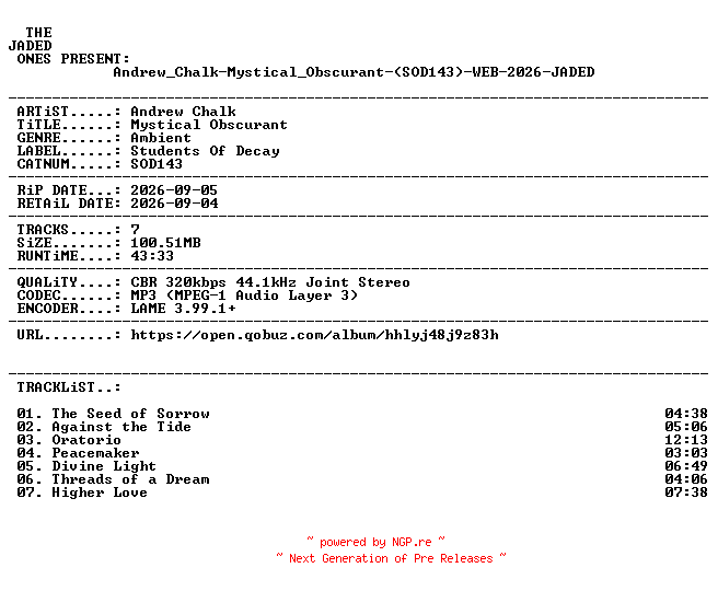 NFO for the release Andrew_Chalk-Mystical_Obscurant-(SOD143)-WEB-2026-JADED by JADED