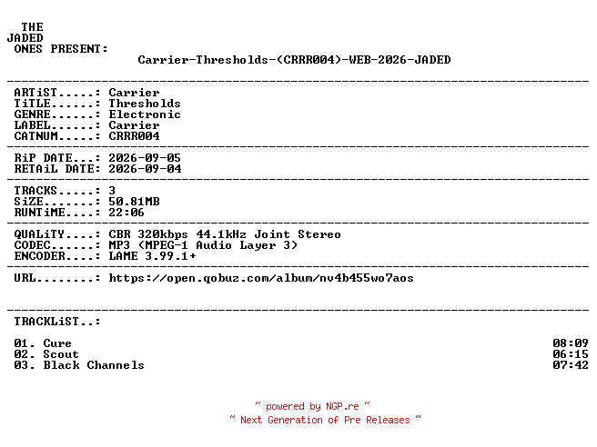 NFO for the release Carrier-Thresholds-(CRRR004)-WEB-2026-JADED by JADED