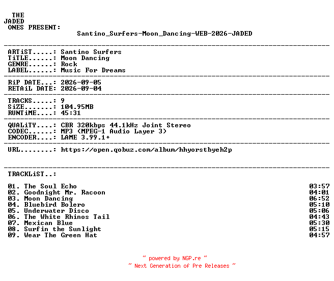 NFO for the release Santino_Surfers-Moon_Dancing-WEB-2026-JADED by JADED