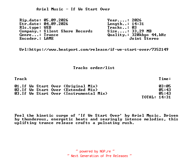 NFO for the release Ariel_Music_-_If_We_Start_Over-(SSR466)-WEB-2026-FMC by FMC