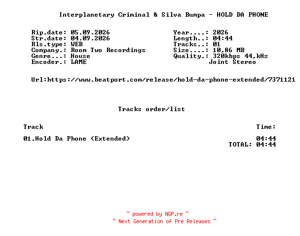 NFO for the release Interplanetary_Criminal_And_Silva_Bumpa_-_HOLD_DA_PHONE-(G010005971622Y)-SINGLE-WEB-2026-FMC by FMC