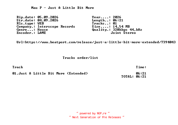 NFO for the release Mau_P_-_Just_A_Little_Bit_More_(Extended)-SINGLE-WEB-2026-FMC by FMC