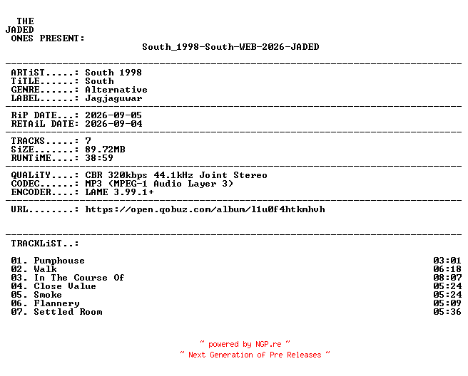 NFO for the release South_1998-South-WEB-2026-JADED by JADED