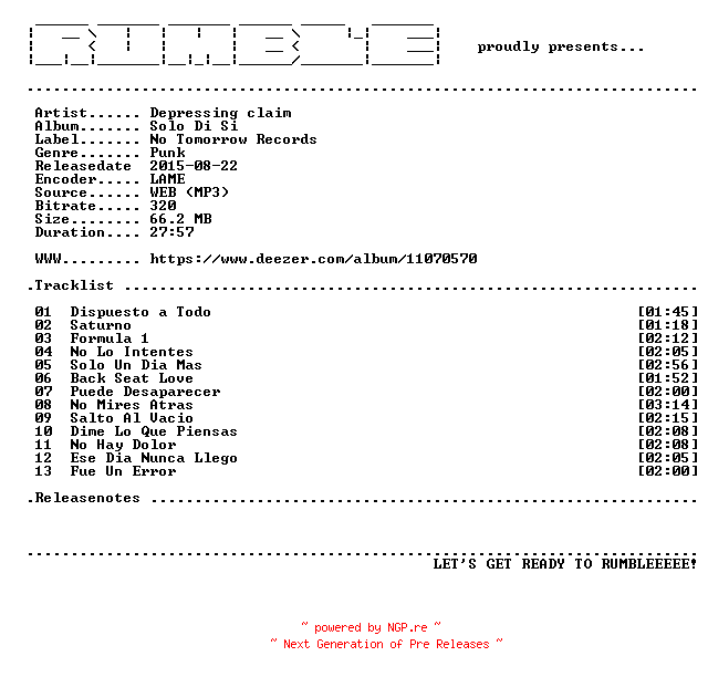 NFO for the release Depressing_Claim-Solo_Di_Si-(WEB)-ES-1998-RUMBLE by RUMBLE