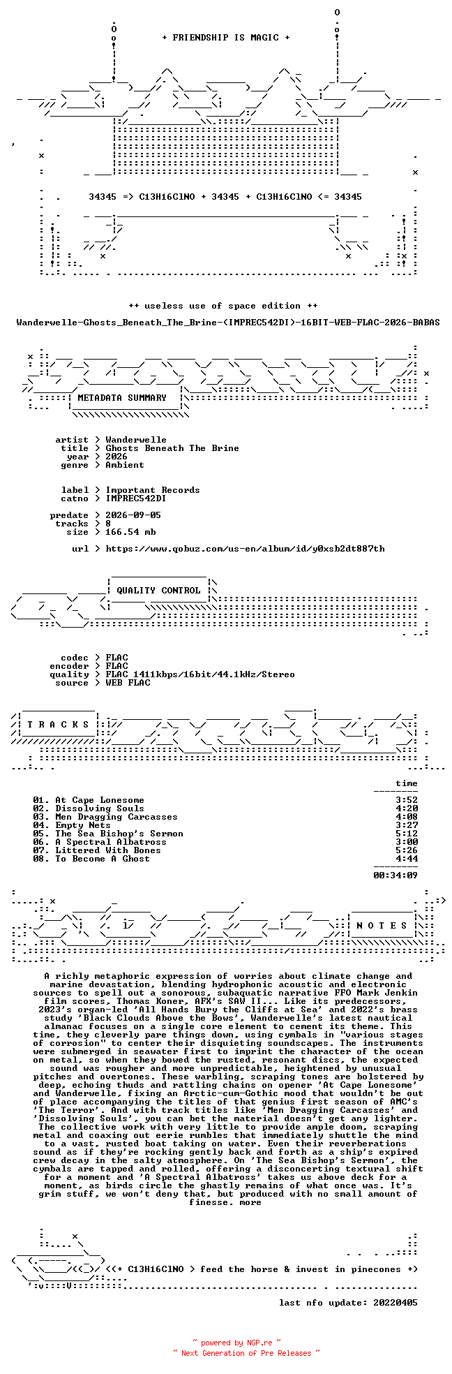 NFO for the release Wanderwelle-Ghosts_Beneath_The_Brine-(IMPREC542DI)-16BIT-WEB-FLAC-2026-BABAS by BABAS