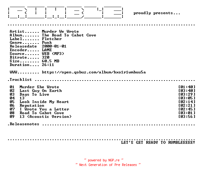 NFO for the release Murder_We_Wrote-The_Road_To_Cabot_Cove-(WEB)-2000-RUMBLE by RUMBLE