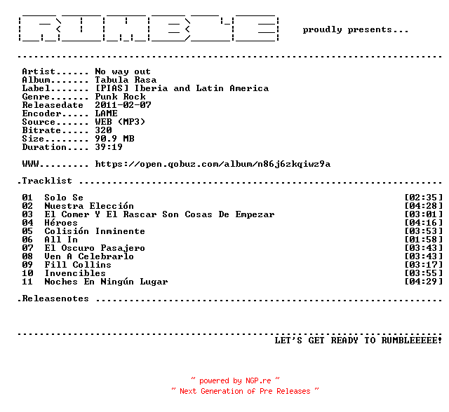 NFO for the release No_Way_Out-Tabula_Rasa-(WEB)-ES-2011-RUMBLE by RUMBLE