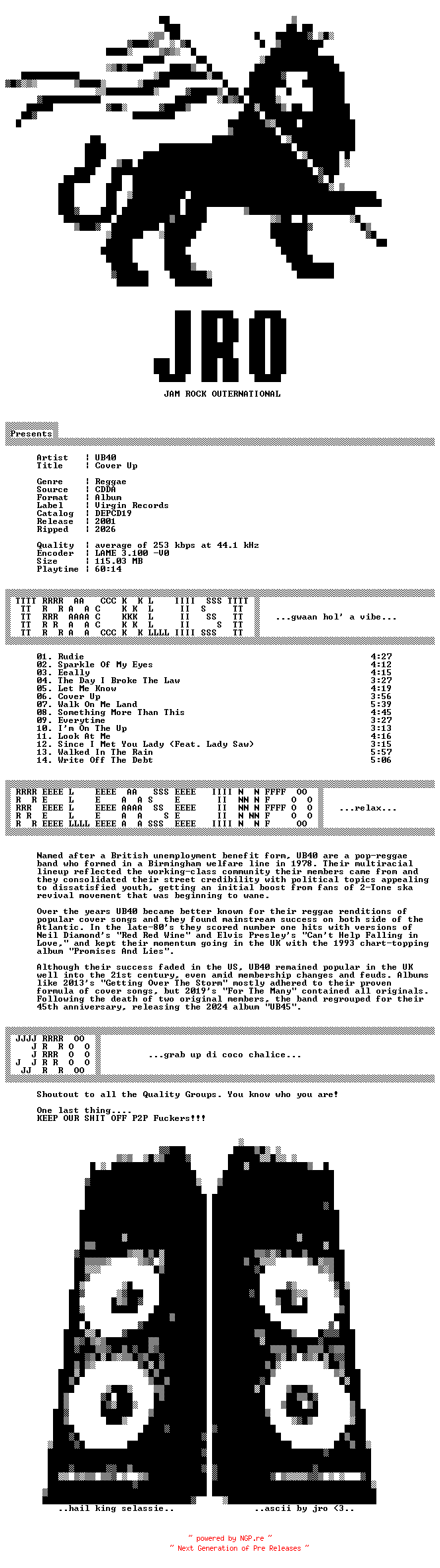 NFO for the release UB40-Cover_Up-2001-JRO_INT by JRO_INT