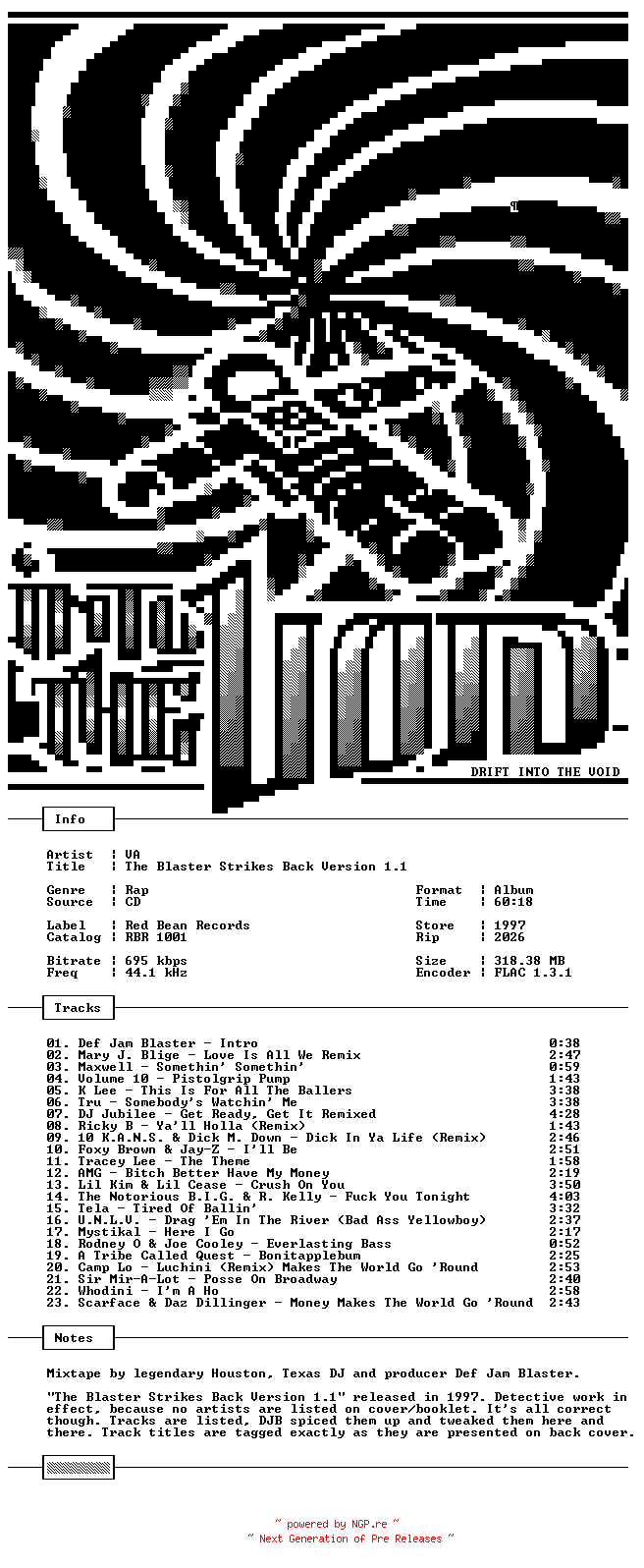 NFO for the release VA-The_Blaster_Strikes_Back_Version_1.1-Bootleg-CD-FLAC-1997-THEVOiD by THEVOiD