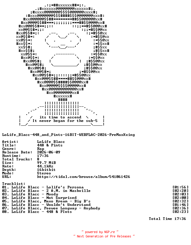 NFO for the release LoLife_Blacc-448_and_Pints-16BIT-WEBFLAC-2026-PreMaxXxing by PreMaxXxing