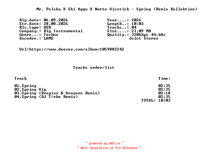 NFO for the release Mr._Polska_X_Ski_Aggu_X_Natte_Visstick_-_Spring_(Remix_Kollektion)-WEB-DE-2026-FMC by FMC