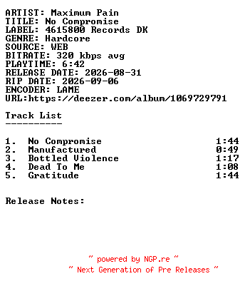 NFO for the release Maximum_Pain-No_Compromise-WEB-2026-SDR by SDR