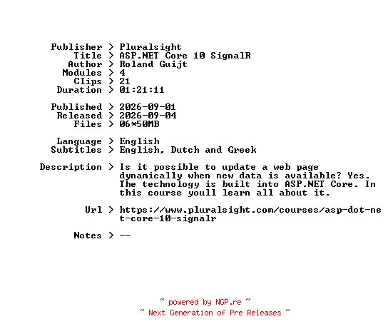 NFO for the release Pluralsight.ASP.NET.Core.10.SignalR.2026.BOOKWARE-GETH by GETH