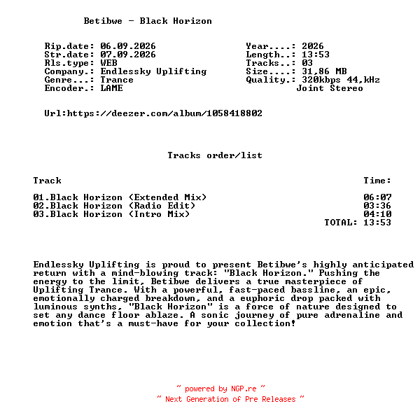 NFO for the release Betibwe_-_Black_Horizon-(END189)-WEB-2026-FMC by FMC