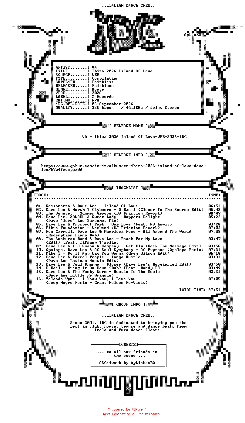 NFO for the release VA_-_Ibiza_2026_Island_Of_Love-WEB-2026-iDC by iDC