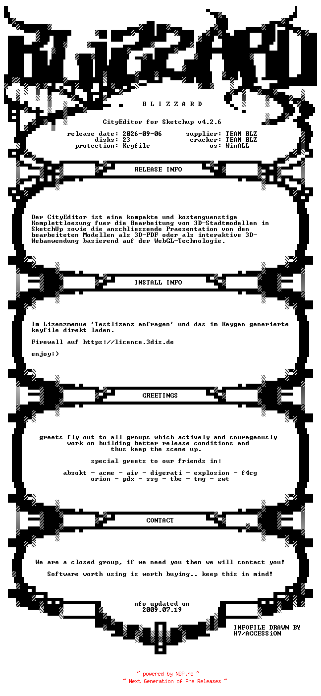 NFO for the release CityEditor.for.Sketchup.v4.2.6.GERMAN.WinALL.Incl.Keygen-BLiZZARD by BLiZZARD