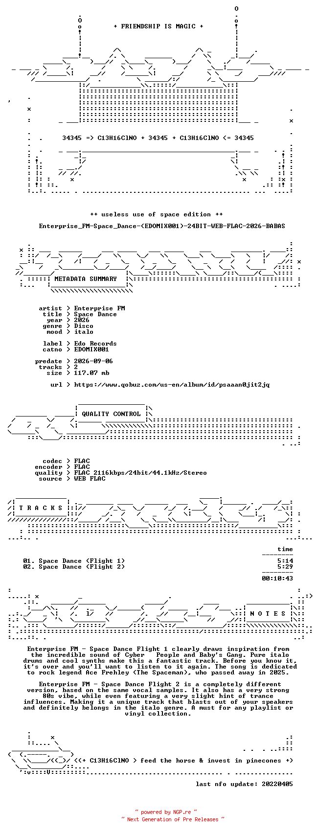 NFO for the release Enterprise_FM-Space_Dance-(EDOMIX001)-24BIT-WEB-FLAC-2026-BABAS by BABAS