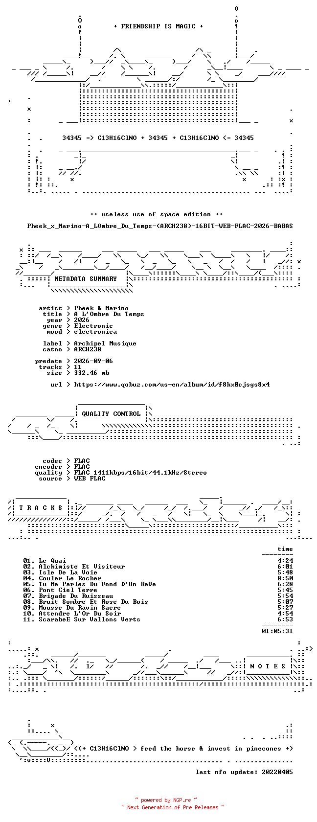 NFO for the release Pheek_x_Marino-A_LOmbre_Du_Temps-(ARCH238)-16BIT-WEB-FLAC-2026-BABAS by BABAS