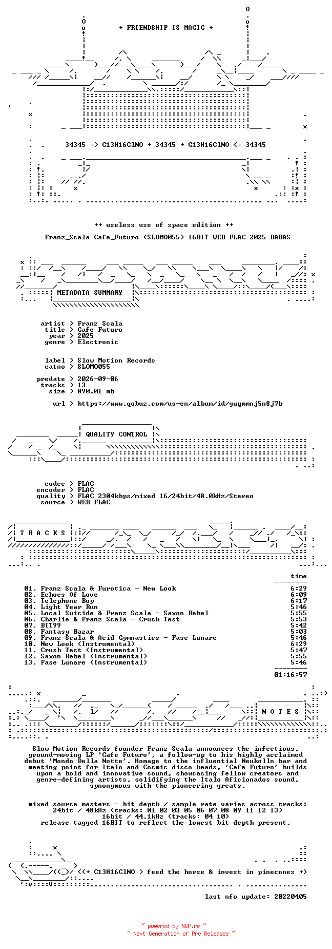 NFO for the release Franz_Scala-Cafe_Futuro-(SLOMO055)-16BIT-WEB-FLAC-2025-BABAS by BABAS