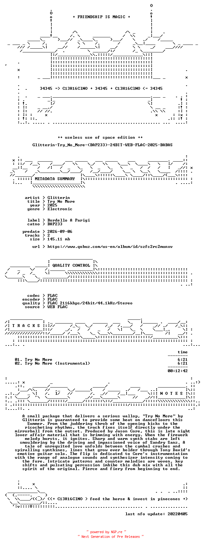 NFO for the release Glitterin-Try_No_More-(BAP233)-24BIT-WEB-FLAC-2025-BABAS by BABAS