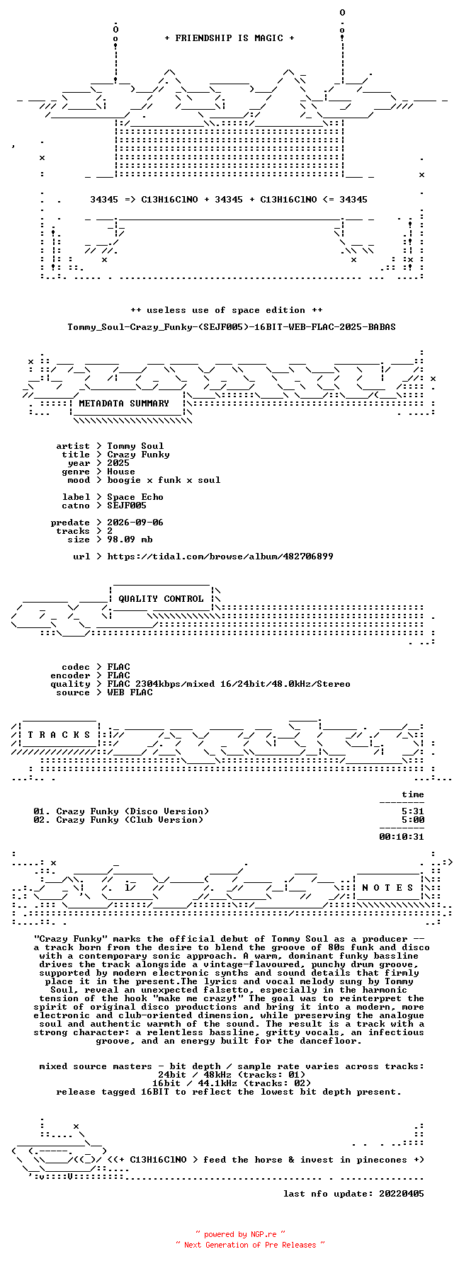NFO for the release Tommy_Soul-Crazy_Funky-(SEJF005)-16BIT-WEB-FLAC-2025-BABAS by BABAS