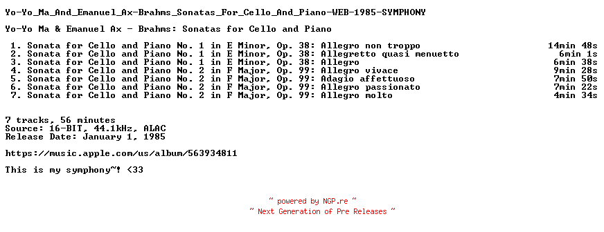 NFO for the release Yo-Yo_Ma_And_Emanuel_Ax-Brahms_Sonatas_For_Cello_And_Piano-WEB-1985-SYMPHONY by SYMPHONY