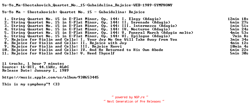 NFO for the release Yo-Yo_Ma-Shostakovich_Quartet_No._15-Gubaidulina_Rejoice-WEB-1989-SYMPHONY by SYMPHONY