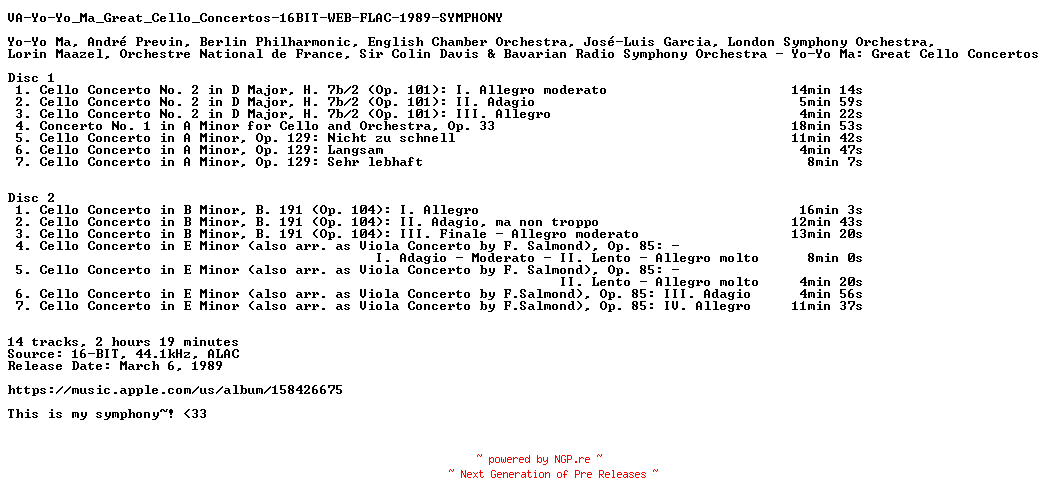 NFO for the release VA-Yo-Yo_Ma_Great_Cello_Concertos-16BIT-WEB-FLAC-1989-SYMPHONY by SYMPHONY