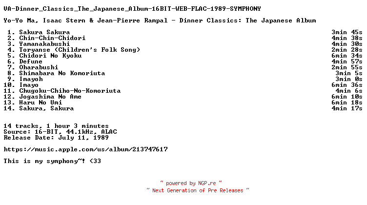 NFO for the release VA-Dinner_Classics_The_Japanese_Album-16BIT-WEB-FLAC-1989-SYMPHONY by SYMPHONY
