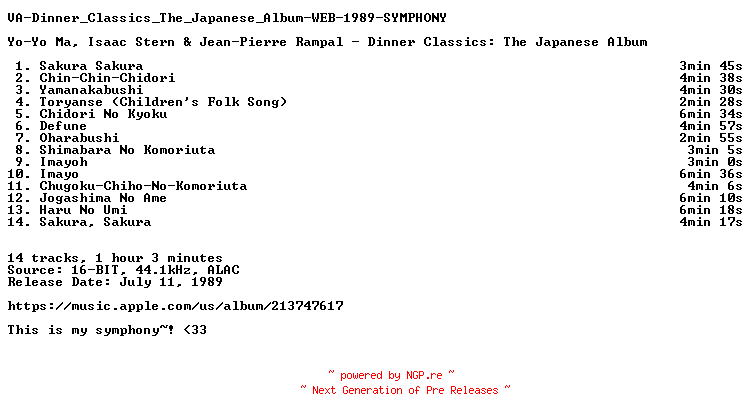 NFO for the release VA-Dinner_Classics_The_Japanese_Album-WEB-1989-SYMPHONY by SYMPHONY