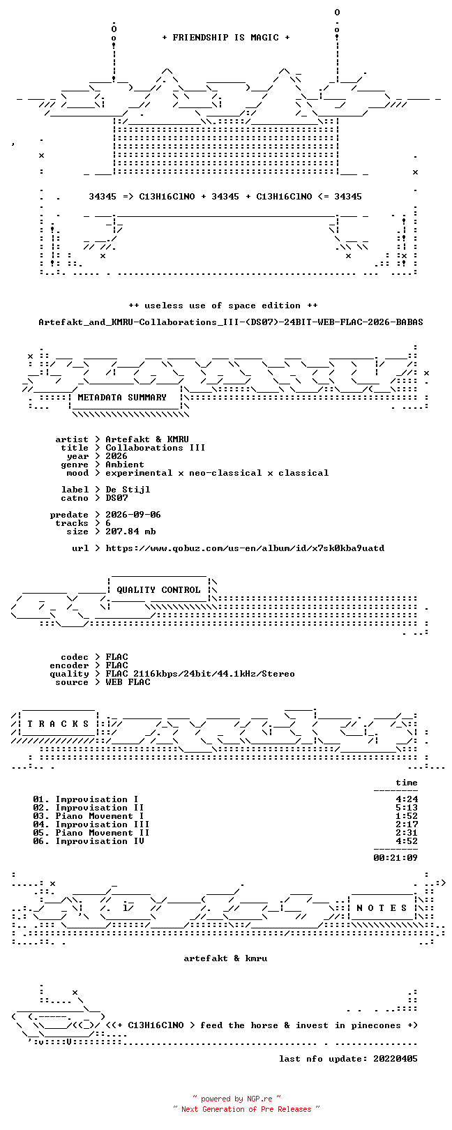 NFO for the release Artefakt_and_KMRU-Collaborations_III-(DS07)-24BIT-WEB-FLAC-2026-BABAS by BABAS